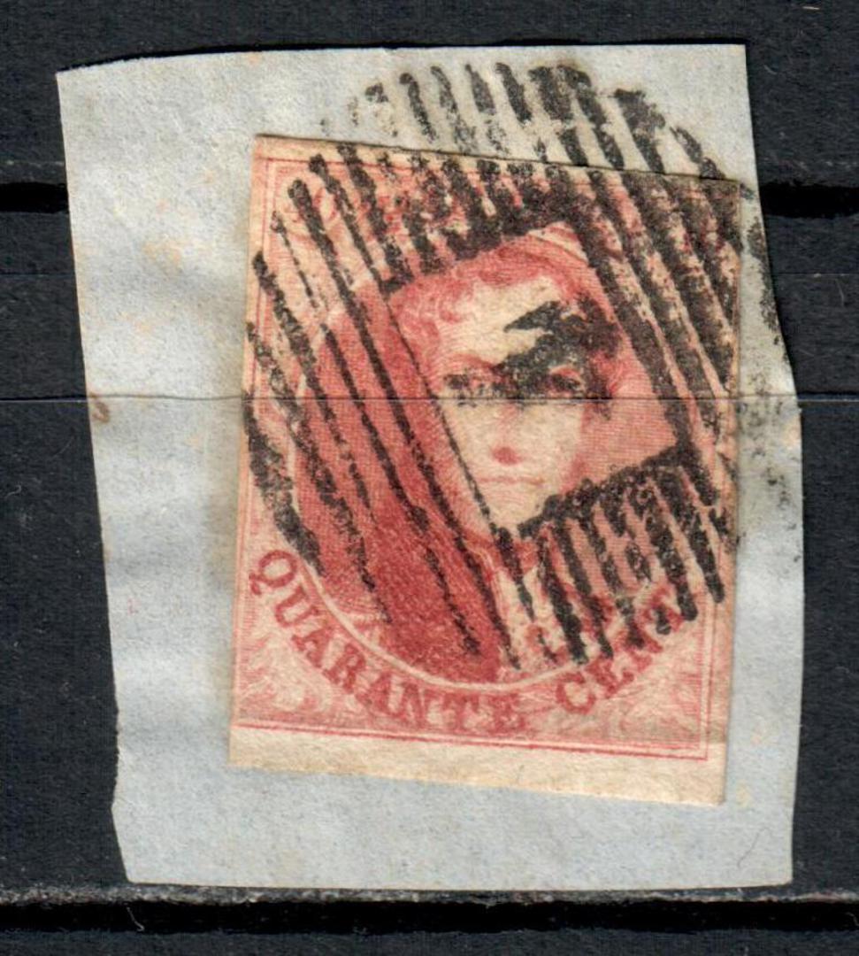 BELGIUM 1861 Definitive 40c Carmine. Cancel 4 Anvers. Fine complete cancel on piece. Face shows through. 3 margins. - 7329 - Use image 0
