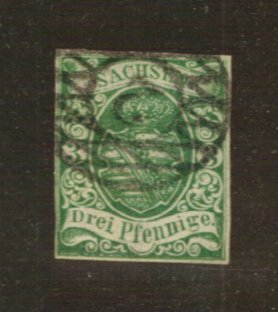 SAXONY 1851 Definitive 3pf Green. White paper. Four margins. - 76013 - FU image 0