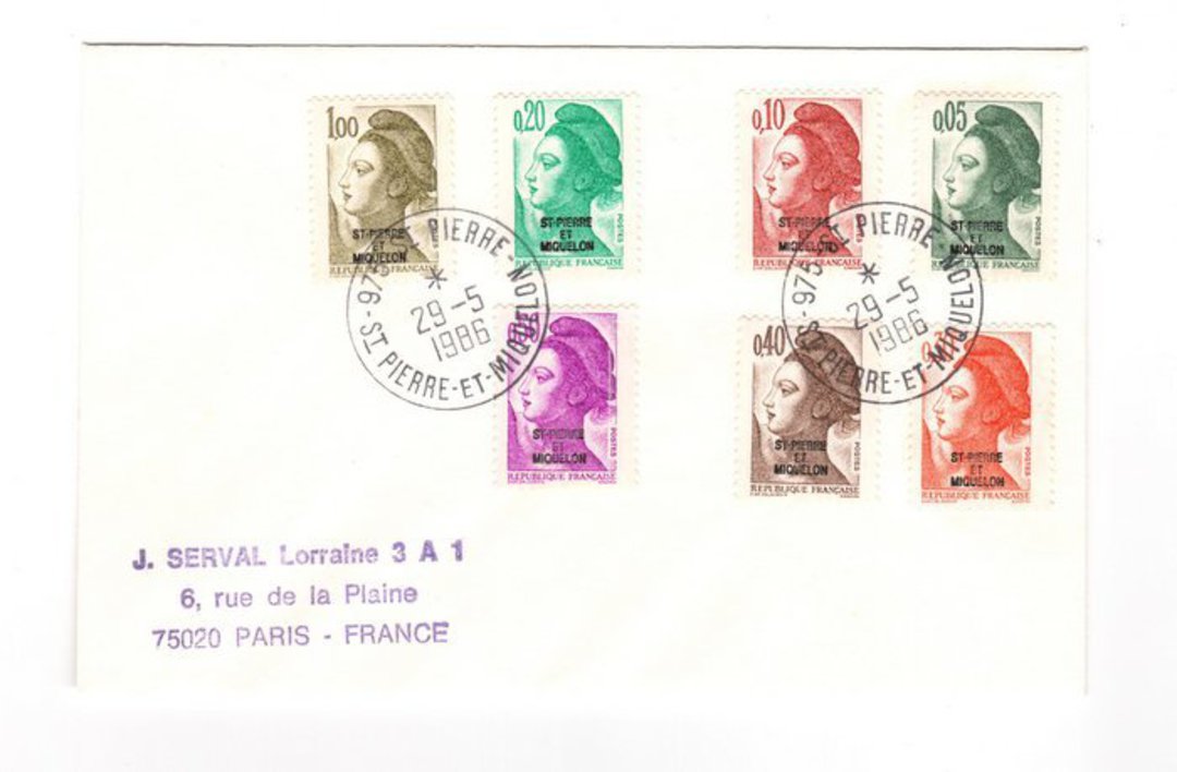 ST PIERRE et MIQUELON  1986 Definitives. Part set of 7 on first day cover. - 38257 - FDC image 0