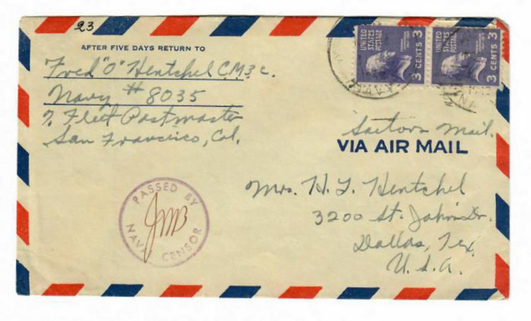 USA 1943 Airmail Letter US Navy. Passed by Naval Censor. image 0