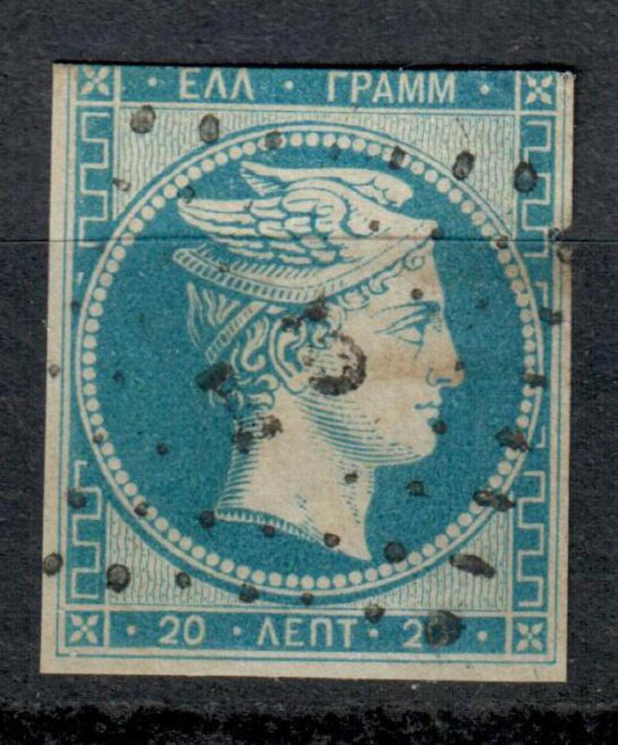 GREECE 1861 Definitive 20L Blue on bluish. Postmark 13 Pyrgos. Thin. 3 margins. - 73383 - FU image 0