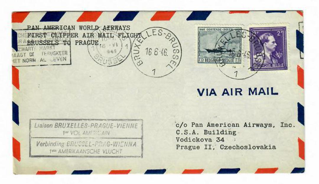 BELGIUM 1946 Pan American World Airways First Clipper Airmail Flight Brussels to Prague. - 30147 - PostalHist image 0