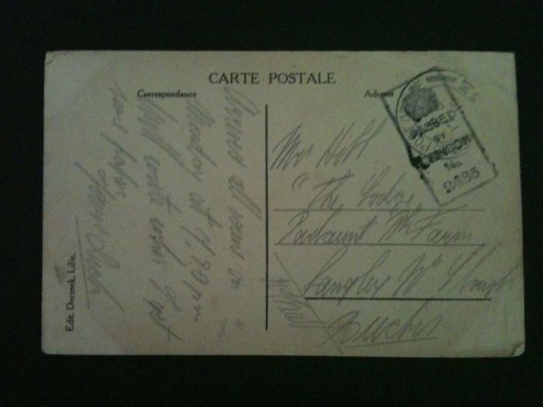 GREAT BRITAIN 1919 Postcard of war damage at Lillie. Field Post Office 33 17/1/19. Passed by Censor 2435. Black Box. - 40019 - P image 1