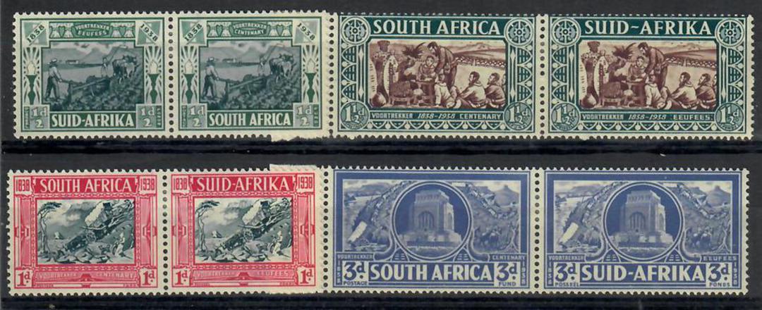 SOUTH AFRICA 1938 Voortrekker Centenary Memorial Fund. Set of 4 in joined pairs. - 22431 - LHM image 0