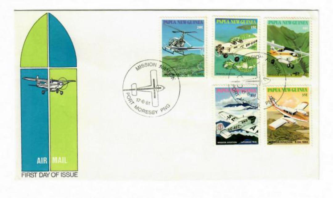 PAPUA NEW GUINEA 1981 Mission Aviation. Set of 5 on first day cover. - 32176 - FDC image 0