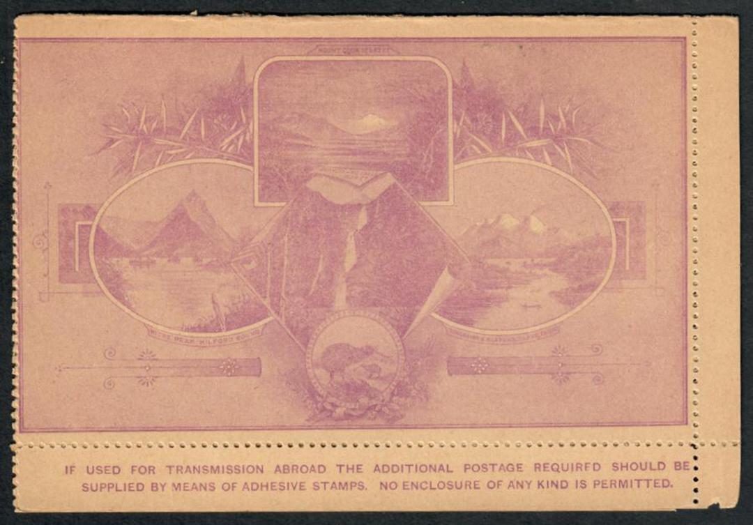 NEW ZEALAND 1897 Victoria 1st Lettercard 1½d Purple with Views on the reverse. Overprinted SPECIMEN. Damaged. - 34105 - PostalSt image 1