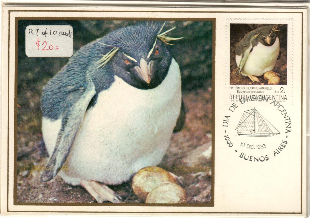 ARGENTINA 1983 Maxim Cards. Penguins Birds Antarctic. Set of 10. - 20810 - PostalHist image 0
