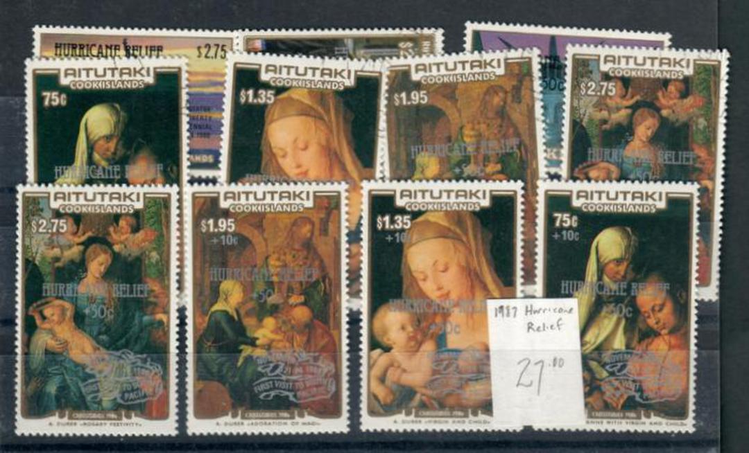 AITUTAKI 1987 Hurricane Relief Fund. Set of 11. Mostly vfu but some uhm. - 20285 - image 0
