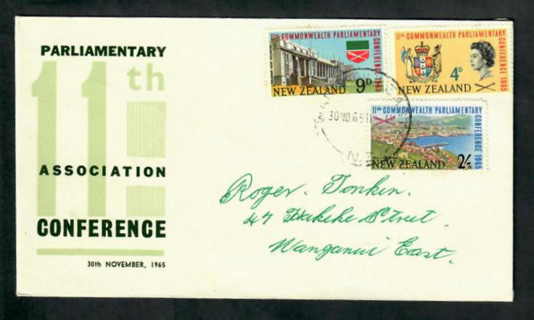 NEW ZEALAND 1965 Parliamentary Conference. Set of 3 on illustrated first day cover. - 30799 - FDC image 0