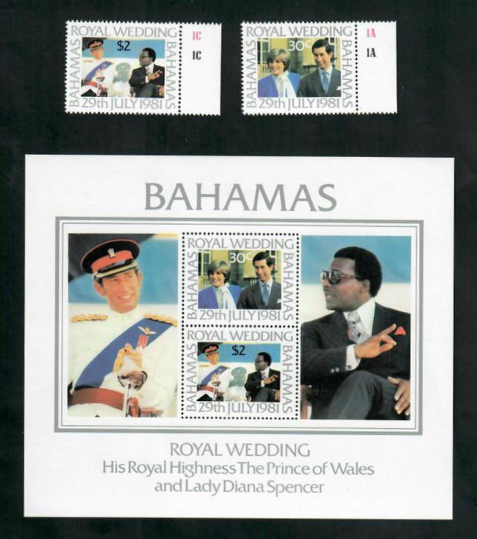BAHAMAS 1981 Royal Wedding of Prince Charles and Lady Diana Spencer. Set of 2 and miniature sheet. - 51114 - UHM image 0