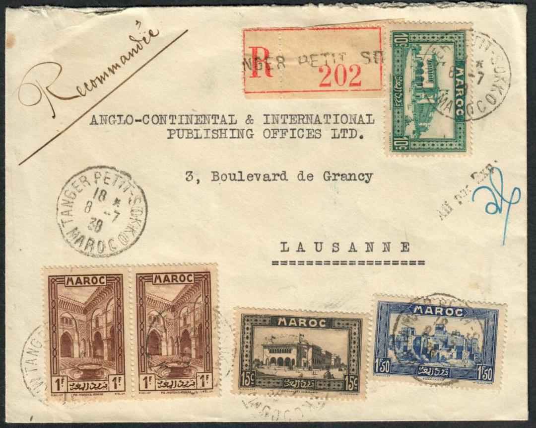 FRENCH MOROCCO 1938 Registered Letter from Tanger to Lausanne. - 531259 - PostalHist image 0