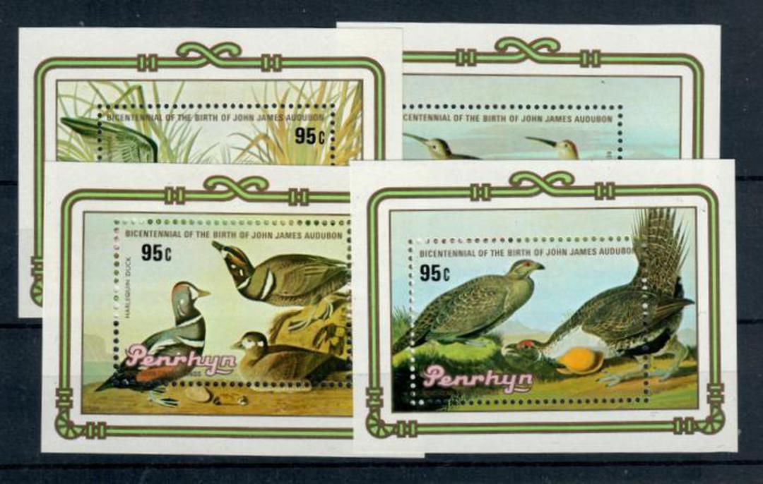 PENRHYN 1985 Birth Bicentenary of John J Audubon. Set of 4 miniature sheets. - 20420 - UHM image 0