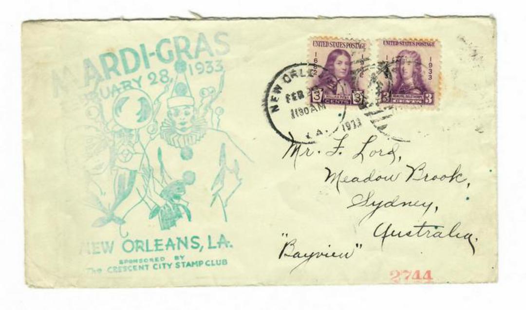 USA 1933 Cachet in Green for the New Orleans Mardi-Gras.. Sponsored by the Crescent City Stamp Club. - 31166 - PostalHist image 0