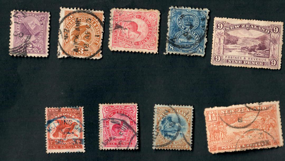 NEW ZEALAND 1898 Pictorials. Selection of 9 middle value items. Postmarks make the items "seconds" but good value. - 24050 - Mix image 0
