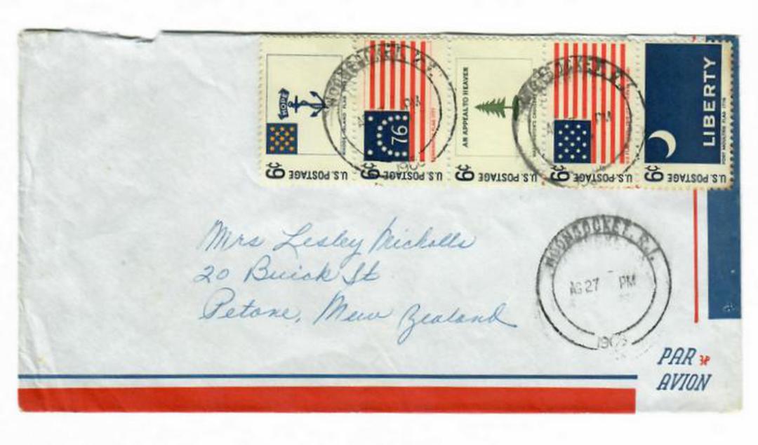 USA 1967 Flags. Strip of 5 on cover to New Zealand. image 0
