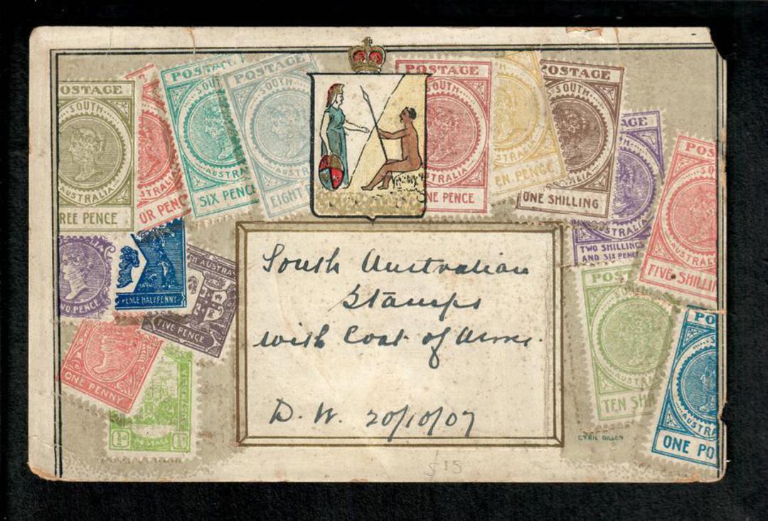 SOUTH AUSTRALIA Coloured postcard featuring the stamps of South Australia. Veryt poor condition. - 42109 - Postcard image 0
