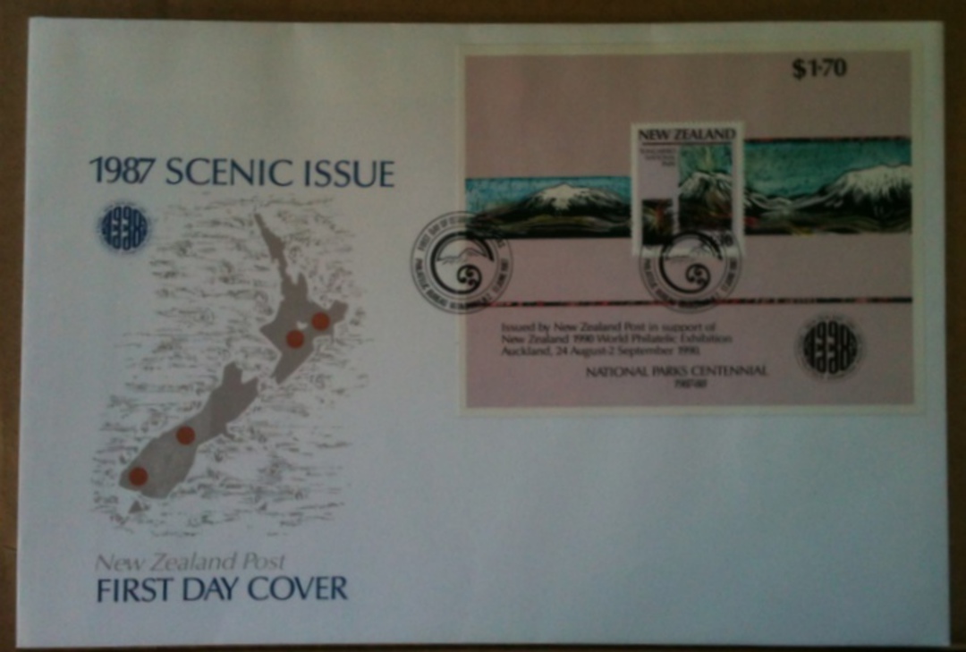 NEW ZEALAND 1987 National Parks. Miniature sheet on first day cover. - 520829 - FDC image 0