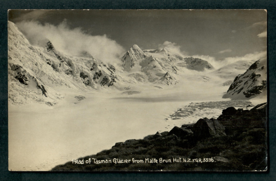 Real Photo by Radcliffe of the head of Tasman Glacier from Malte Brun Hut. A spectacular photo of the neve. - 48851 - Postcard image 0