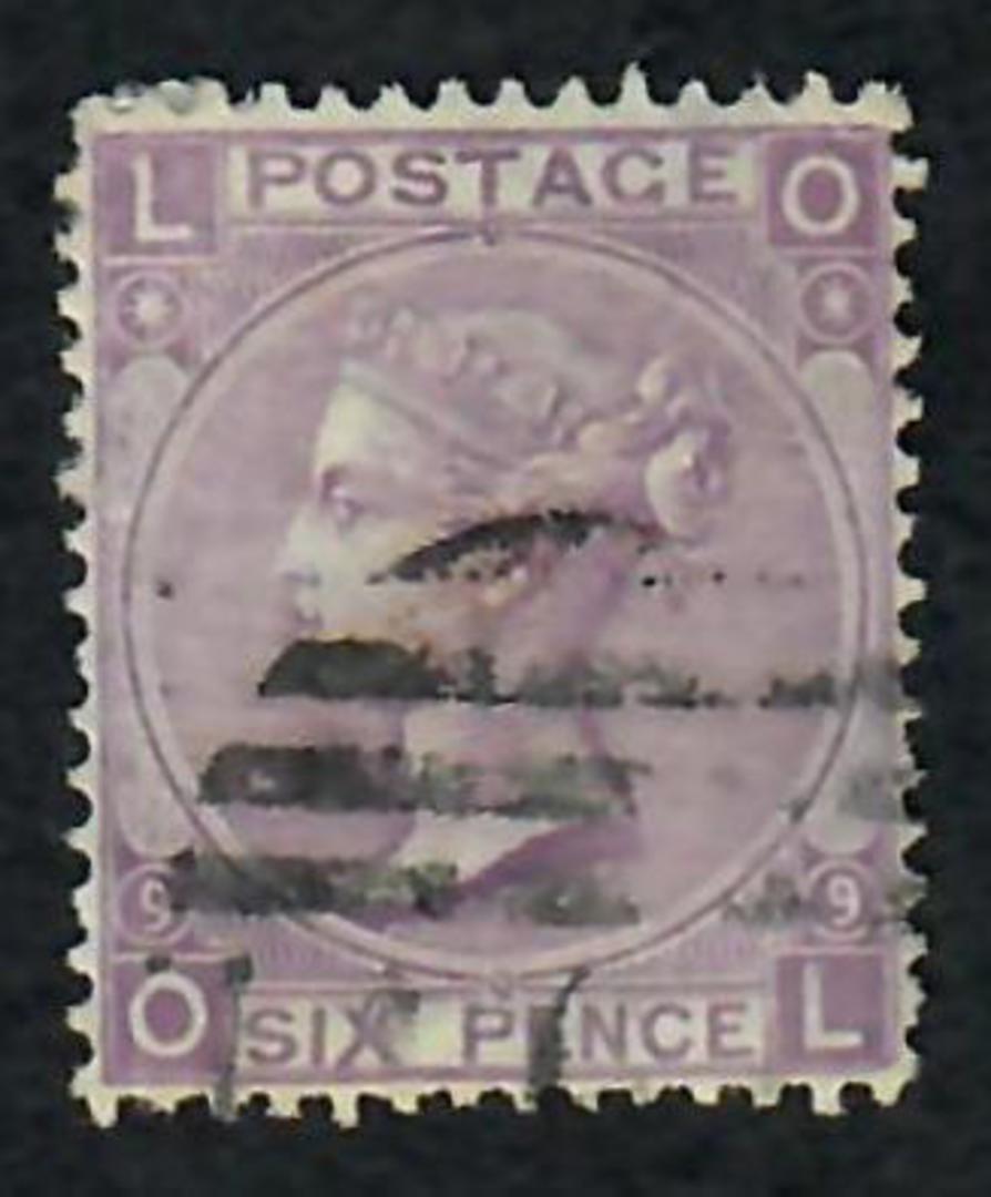 GREAT BRITAIN 1867 6d  Mauve. Without hyphen. Plate 9. Letters LOOL. Well centred. Light postmark. One nibbled perf at top left. image 0