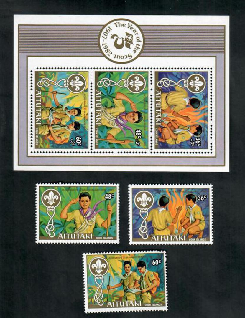 AITUTAKI 1983 75th Anniversary of the Boy Scout Movement. Set of 3 and miniature sheet. - 50804 - UHM image 0