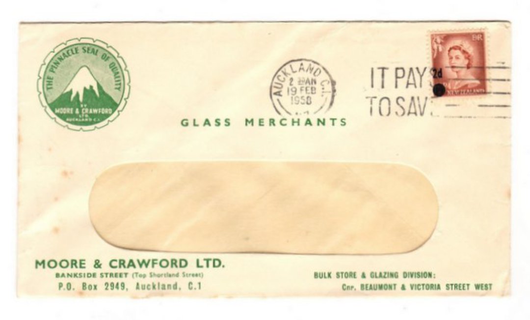NEW ZEALAND 1958 Cover from Moore & Crawford Ltd Glass Merchants Auckland.  Perfect condition. - 36761 - PostalHist image 0