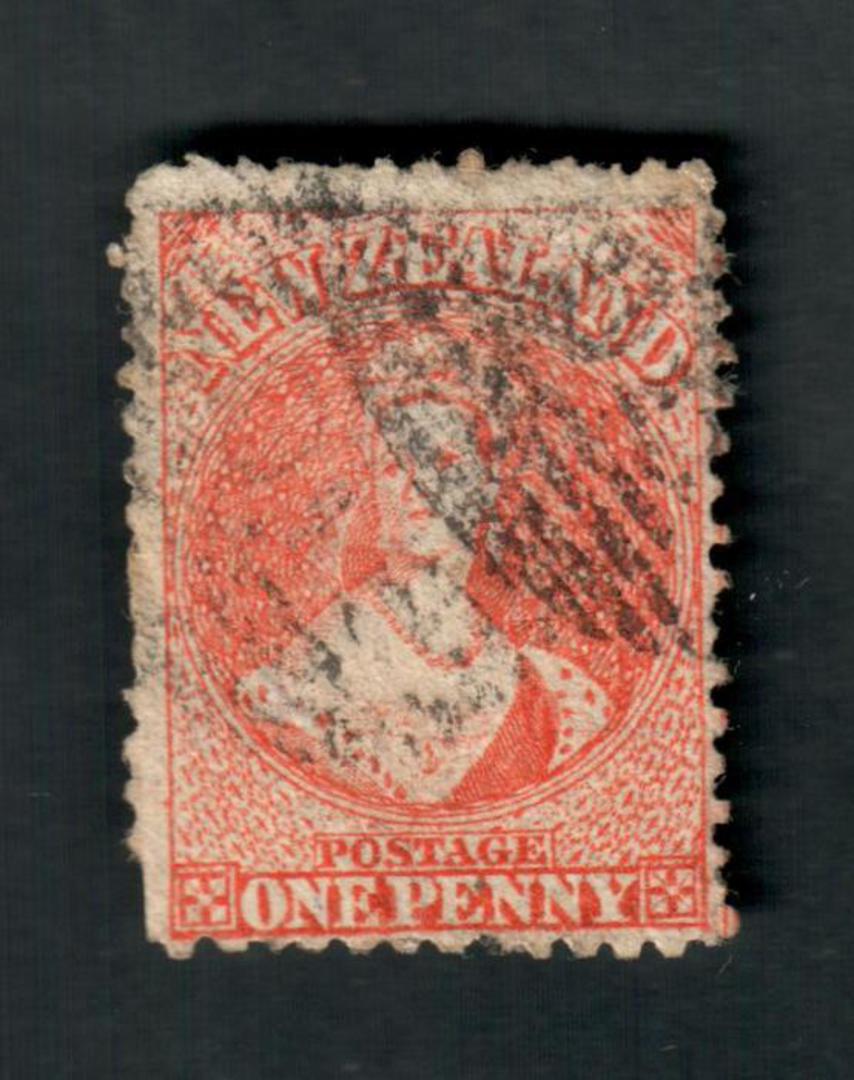 NEW ZEALAND 1862 Full Face Queen 1d Red. Perf 12½. Watermark Large Star. Some munted perfs do not detract but unpleasant postmar image 0