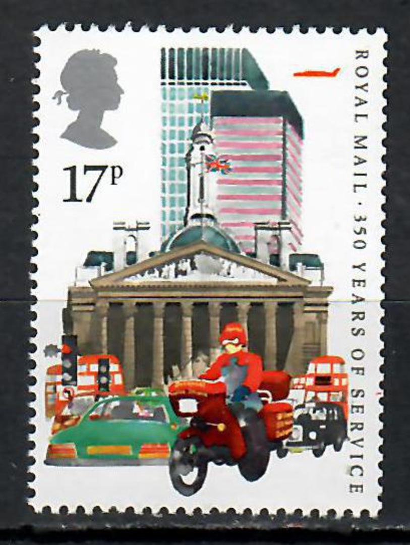 GREAT BRITAIN 1985 350 Years of the Royal Mail Public Postal Service 17p from the £1.53 Discount Stamp Booklet. Shows a blue und image 0