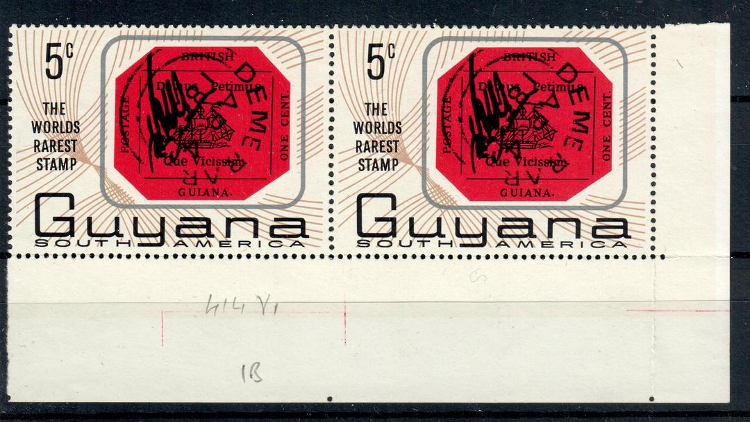 GUYANA 1967 World's Rarest Stamp 5c. Variety listed in the old Elizabethan catalogue under the Varieties section. Square leg to image 0