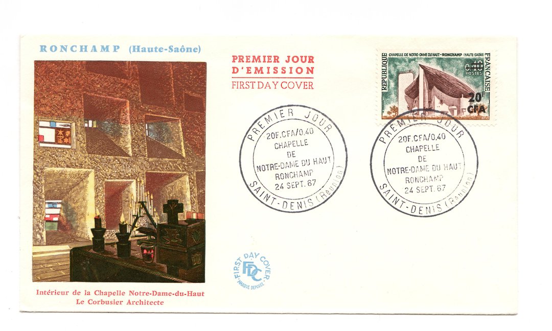REUNION 1967 Ronchamp on first day cover. - 38173 - PostalHist image 0