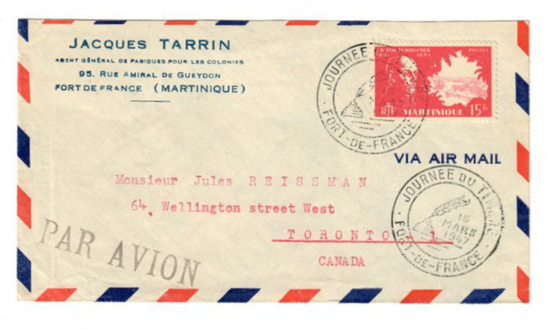 MARTINIQUE 1947 Letter from Fort de France to Canada. Stamp Day Special Postmark. - 37829 - PostalHist image 0