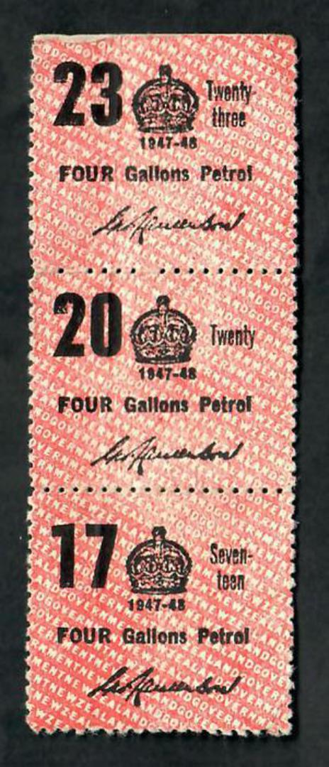 NEW ZEALAND 1947 Petrol Ration Labels. Strip of 3. - 21694 - Cinderellas image 0