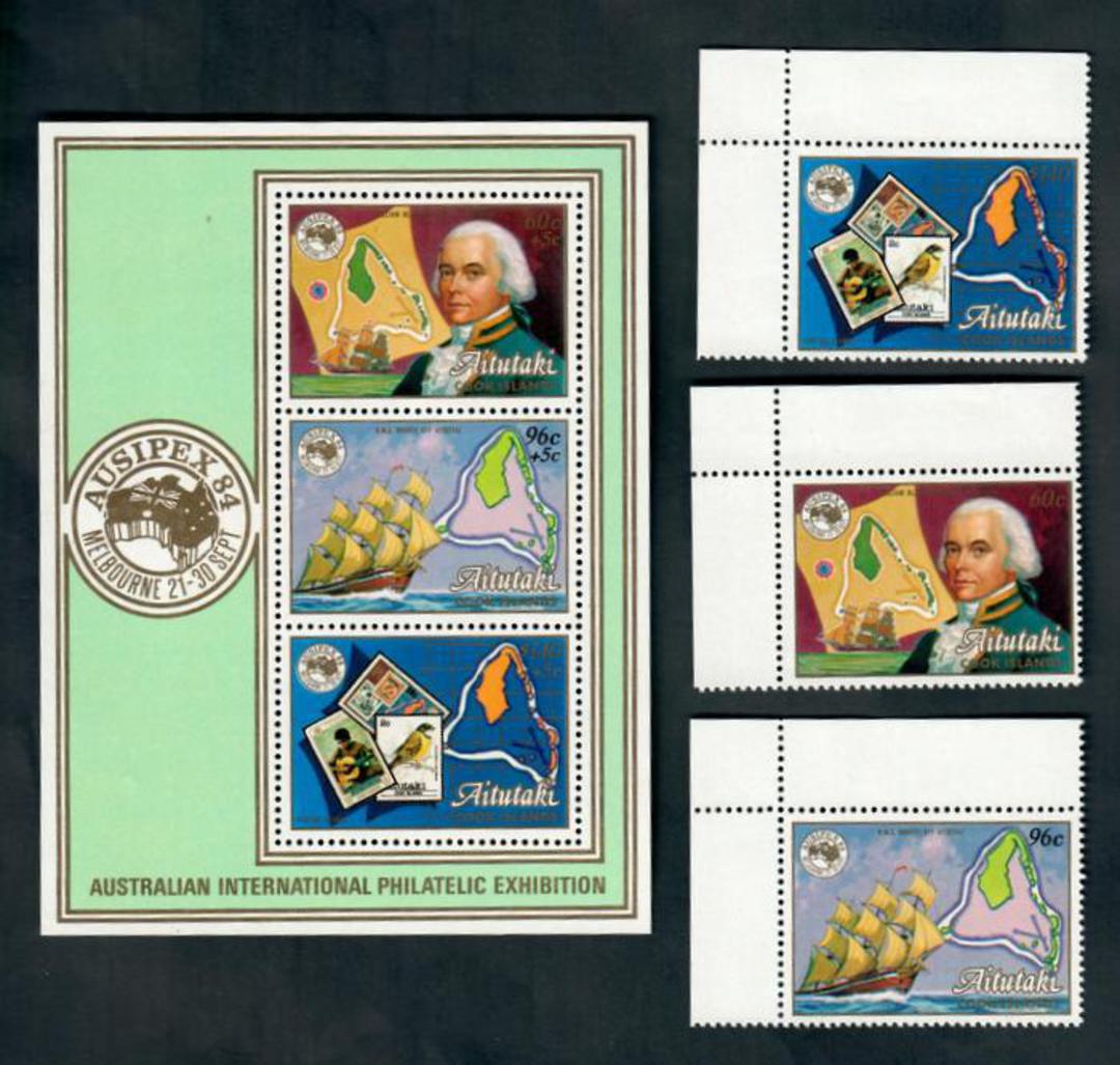 AITUTAKI 1984 Ausipex International Stamp Exhibition. Set of 3 and miniature sheet. - 50124 - UHM image 0