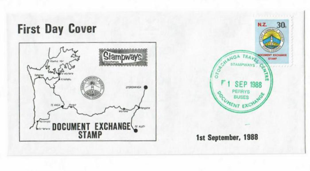 NEW ZEALAND Alternative Postal Operator Stampways 1988 30c Blue on first day cover. Otorohanga Travel Centre Perrys Buses. - 132 image 0