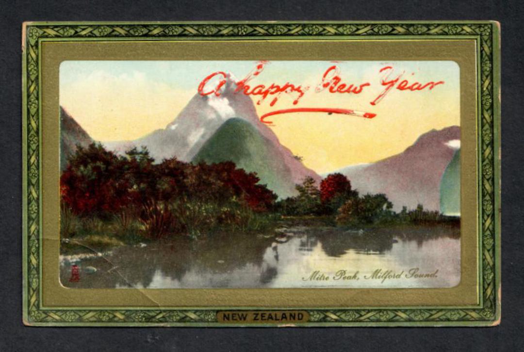 Coloured postcard of Mitre Peak. - 49865 - Postcard image 0