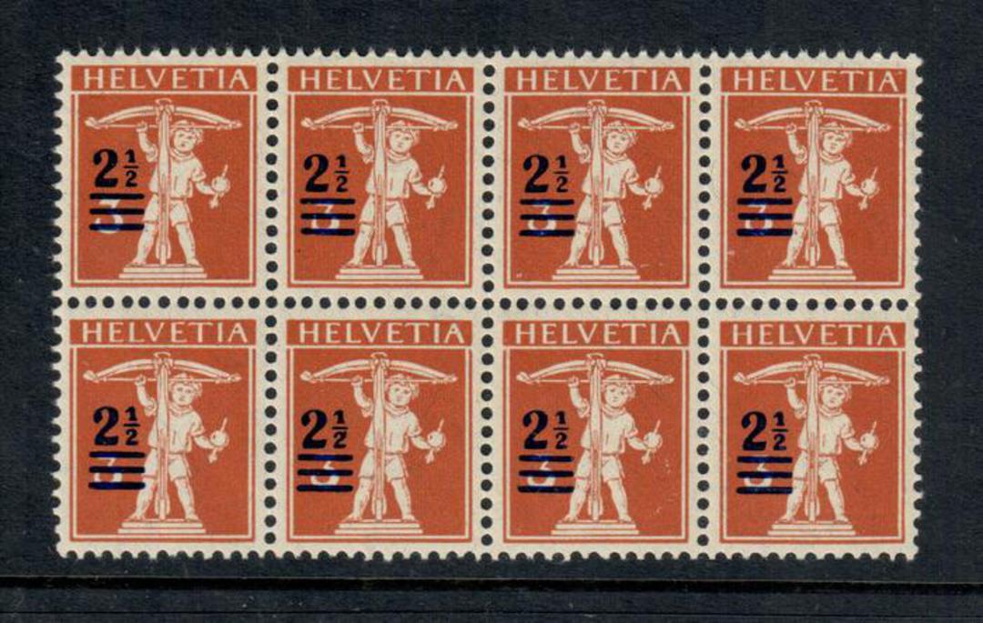 SWITZERLAND 1921 Definitive Surcharge 2½c on 3c Orange-Brown. Block of 8. - 50178 - UHM image 0