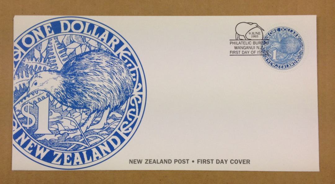 NEW ZEALAND 1993 Round Kiwi $1.00 Blue on first day cover. - 521105 - FDC image 0