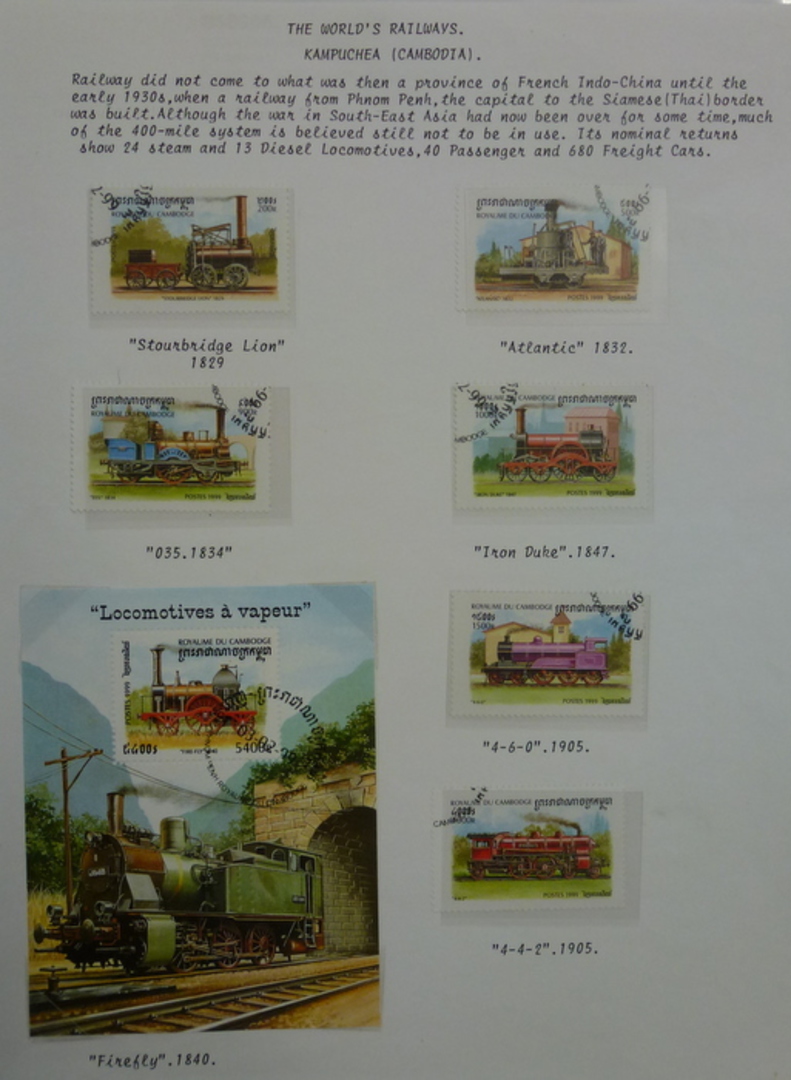 CAMBODIA 1999 Railway Locomotives. Set of 6 and miniature sheet. - 58605 - CTO image 0