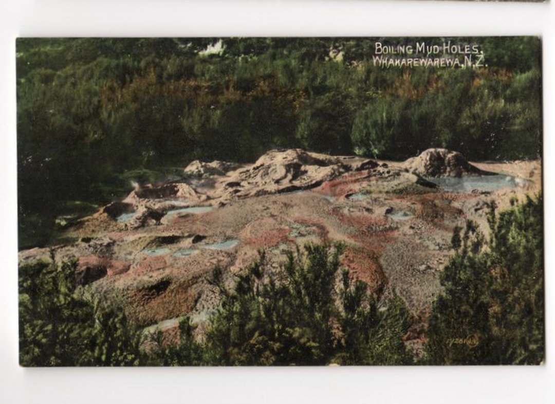 Coloured postcard of Boiling Mud Pools Whakarewarewa. - 45924 - Postcard image 0