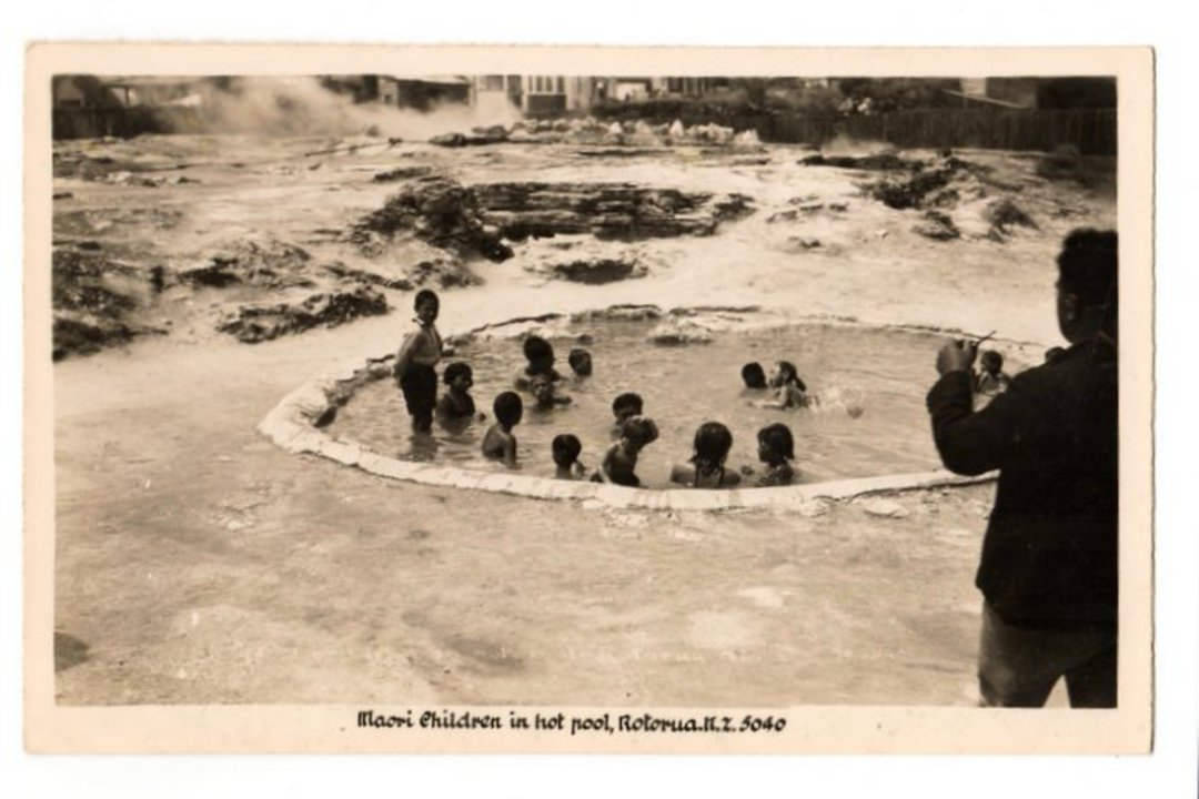 Real Photograph by A B Hurst & Son of Maori Children in Hot Pool Rotorua. - 46181 - Postcard image 0