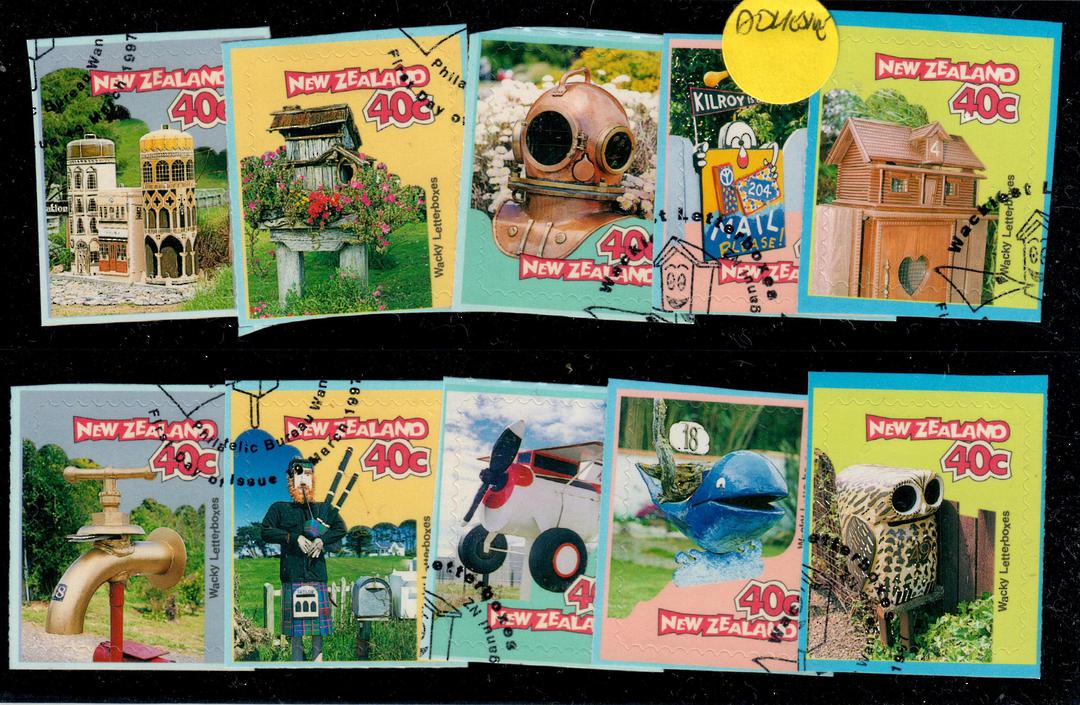 NEW ZEALAND 1997 Wacky Letterboxs. Set of 10. Cut out from the first day cover. - 21130 - CTO image 0