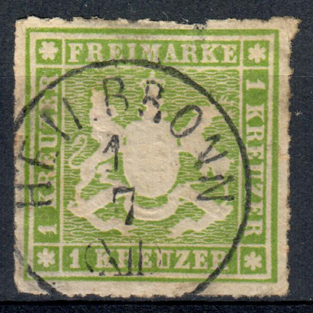 WURTEMBURG 1865 Definitive 1k Pale Green. A small imperfection scarcely visible from the front. - 75402 - FU image 0