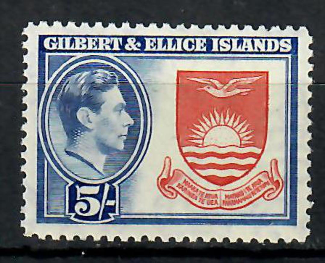 GILBERT & ELLICE ISLANDS 1939 Geo 6th Definitive 5/- Deep Rose-Red and Royal Blue. - 70540 - LHM image 0