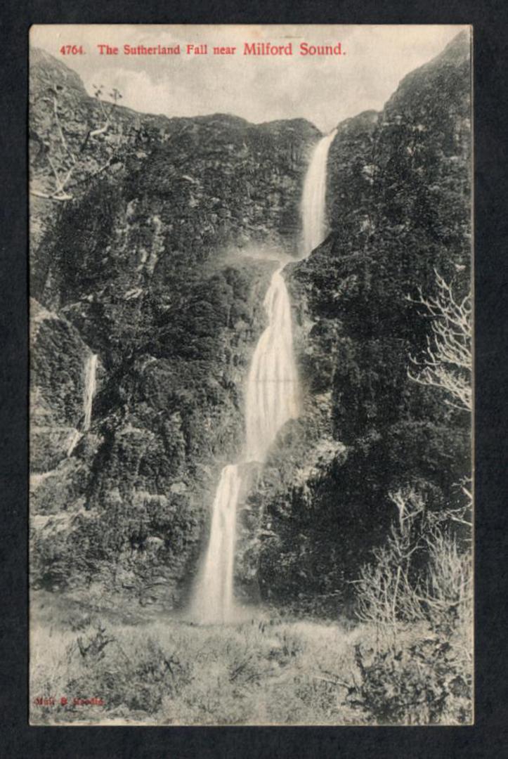 Postcard by Muir & Moodie of Sutherland Falls near Milford Sound. - 49878 - Postcard image 0