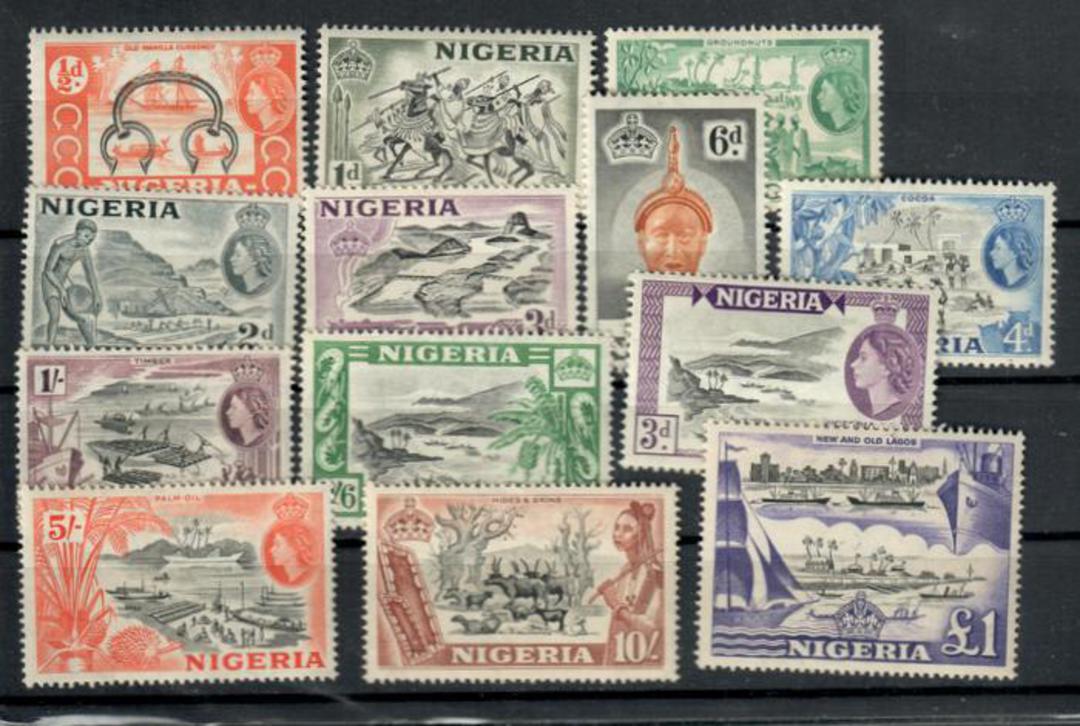 NIGERIA 1953 Elizabeth 2nd Definitives. Set of 12. (excluding the 2d Black and Yellow-Ochre). Evidence of hingng almost impossib image 0