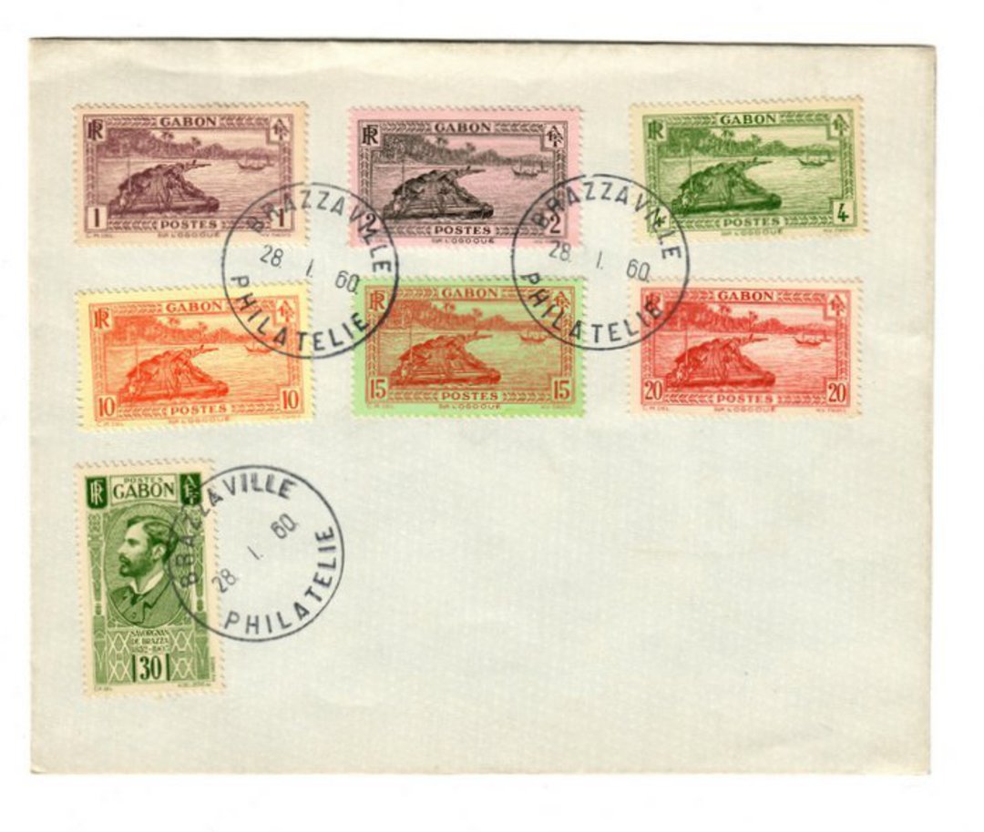GABON 1960 Selection of stamps from 1932 set on cover postmarked at Brazzaville. - 37598 - PostalHist image 0