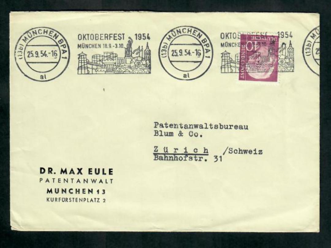 WEST GERMANY 1954 Special Postmark Munich Oktoberfest. Cover to Switzerland. - 31340 - PostalHist image 0