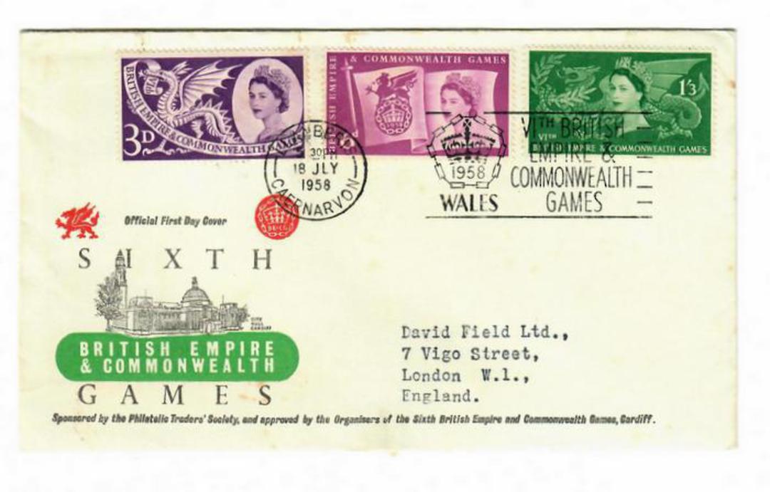 GREAT BRITAIN 1958 British Empire Games. Set of 3 on illustrated first day cover. - 30986 - FDC image 0
