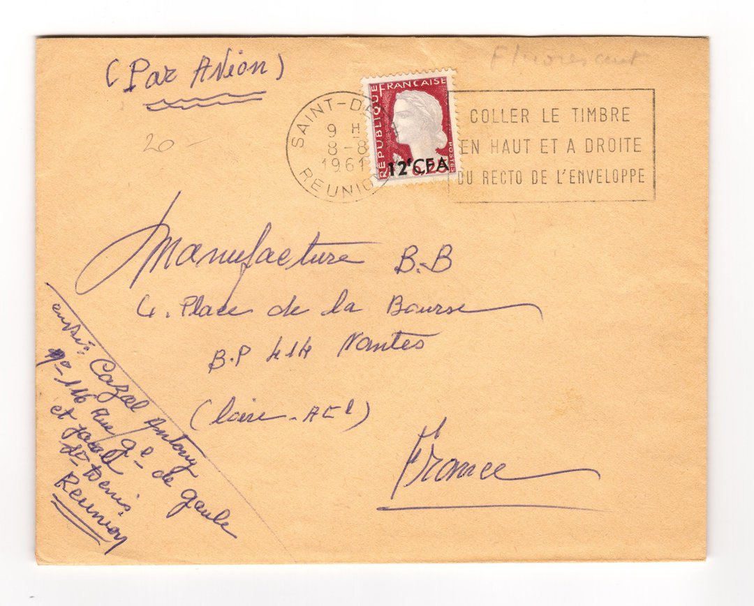 REUNION 1961 Airmail Letter from St Denis to Nantes. - 38180 - PostalHist image 0