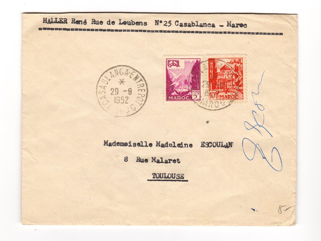 FRENCH MOROCCO 1952 Letter from Casablanca to Toulouse. - 37762 - PostalHist image 0