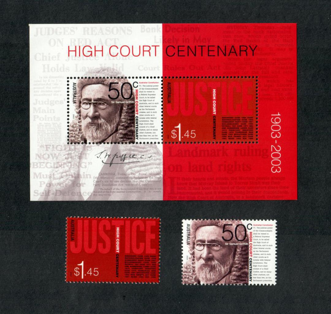 AUSTRALIA 2003 Centenary of the High Court. Set of 2 and miniature sheet. - 19858 - UHM image 0